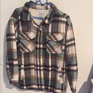 Green and Brown Teddy Jacket Cozy Flannel Design